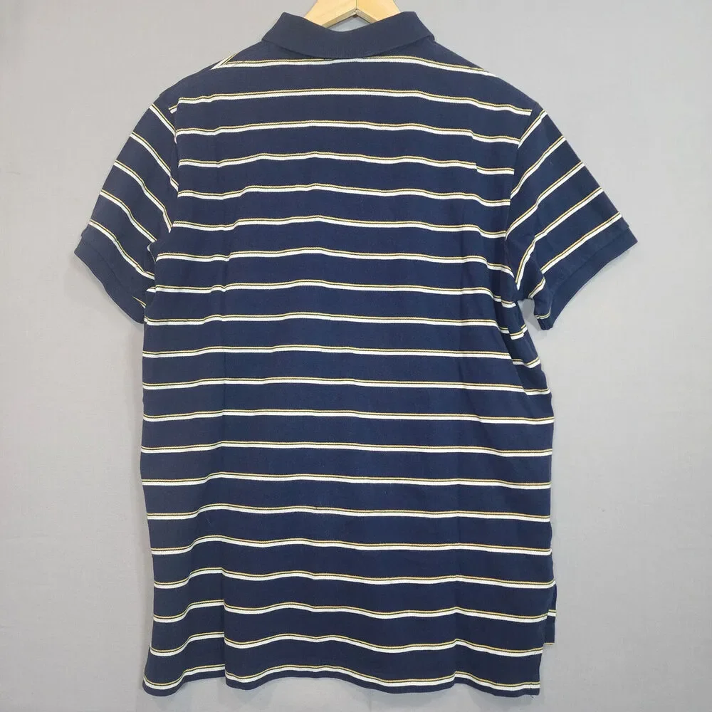 Ralph Lauren Polo Blue and Yellow striped Short Sleeve Pull Over Men's Sz XL‎